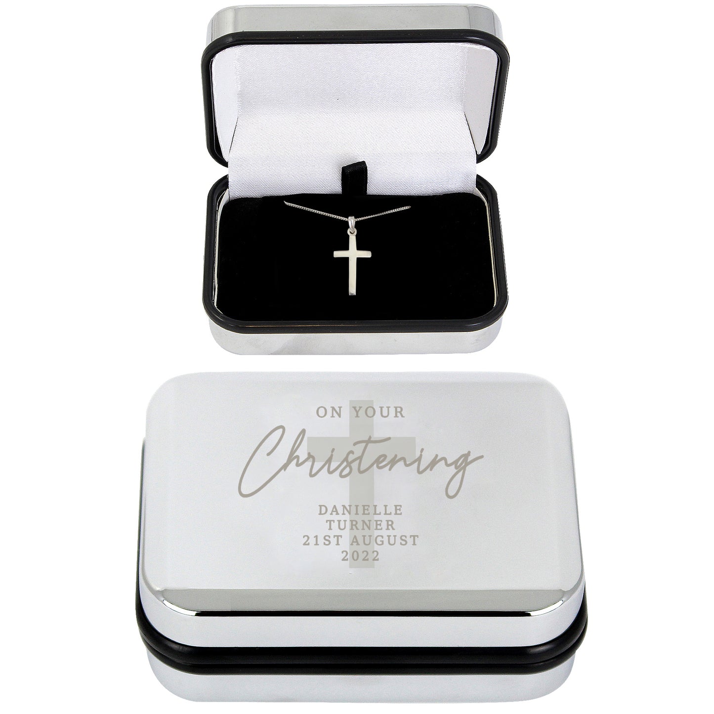 Christening Trinket Box & Cross Necklace Set