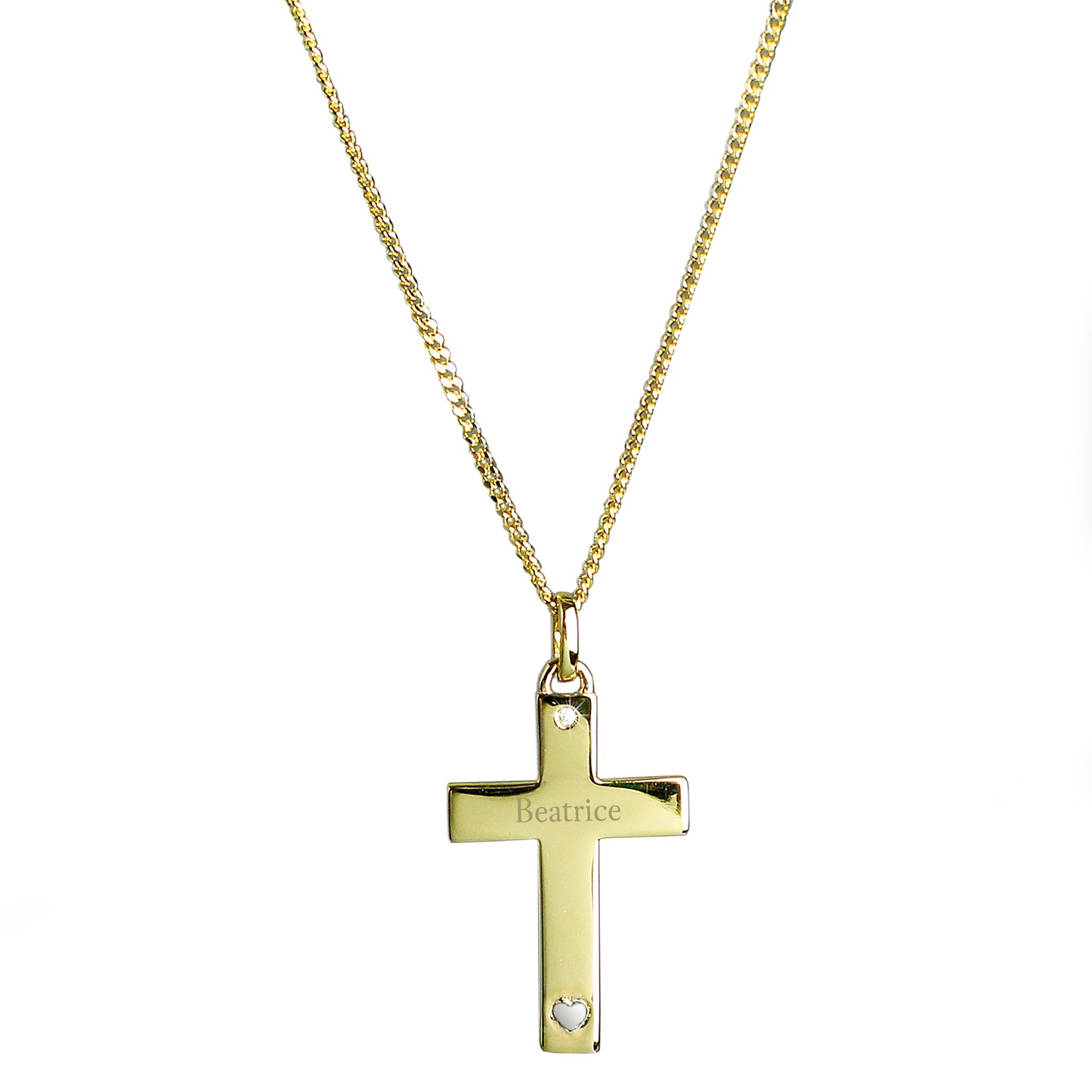 9ct Gold Cross with Sterling Silver Heart & CZ Necklace