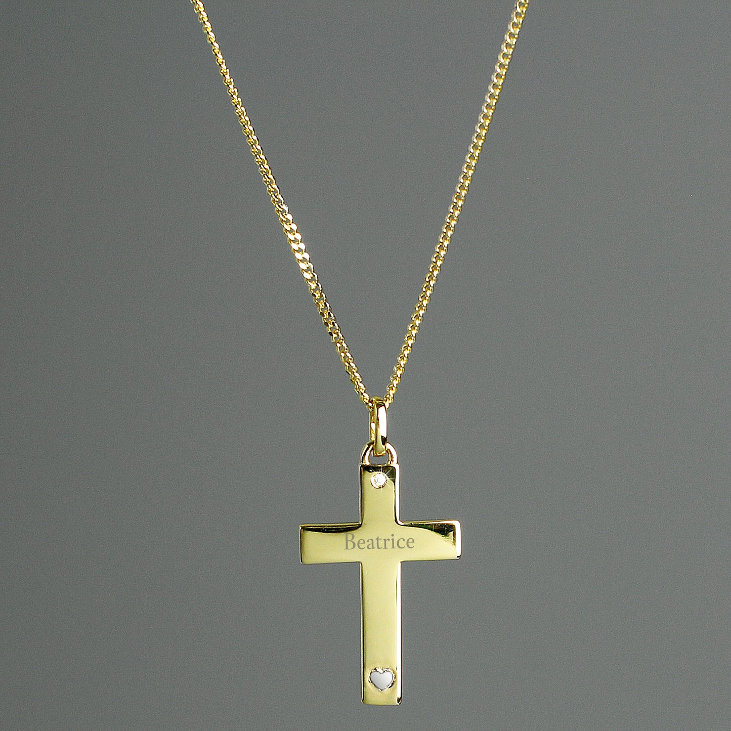 9ct Gold Cross with Sterling Silver Heart & CZ Necklace