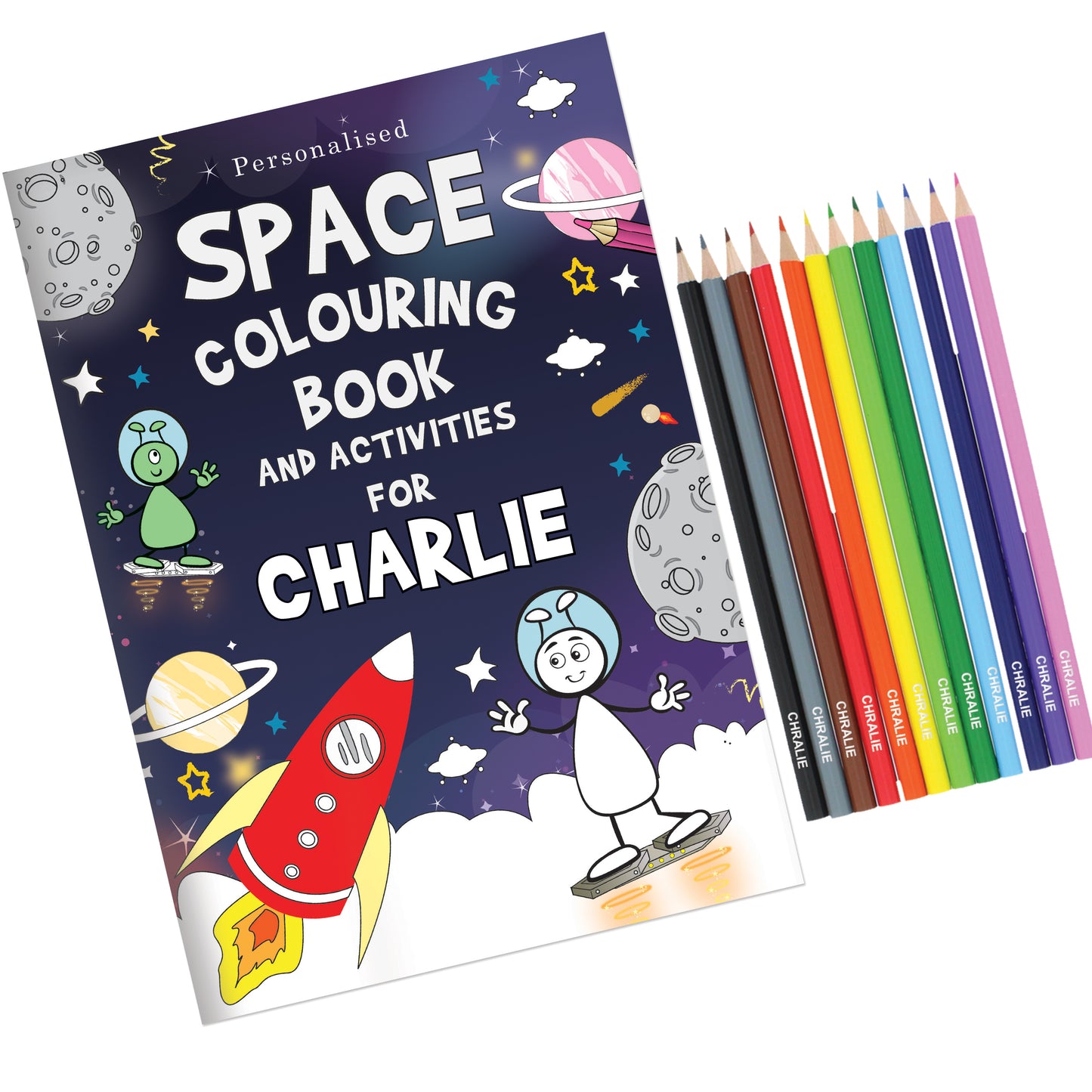 Personalised Space Colouring Book with Pencil Crayons