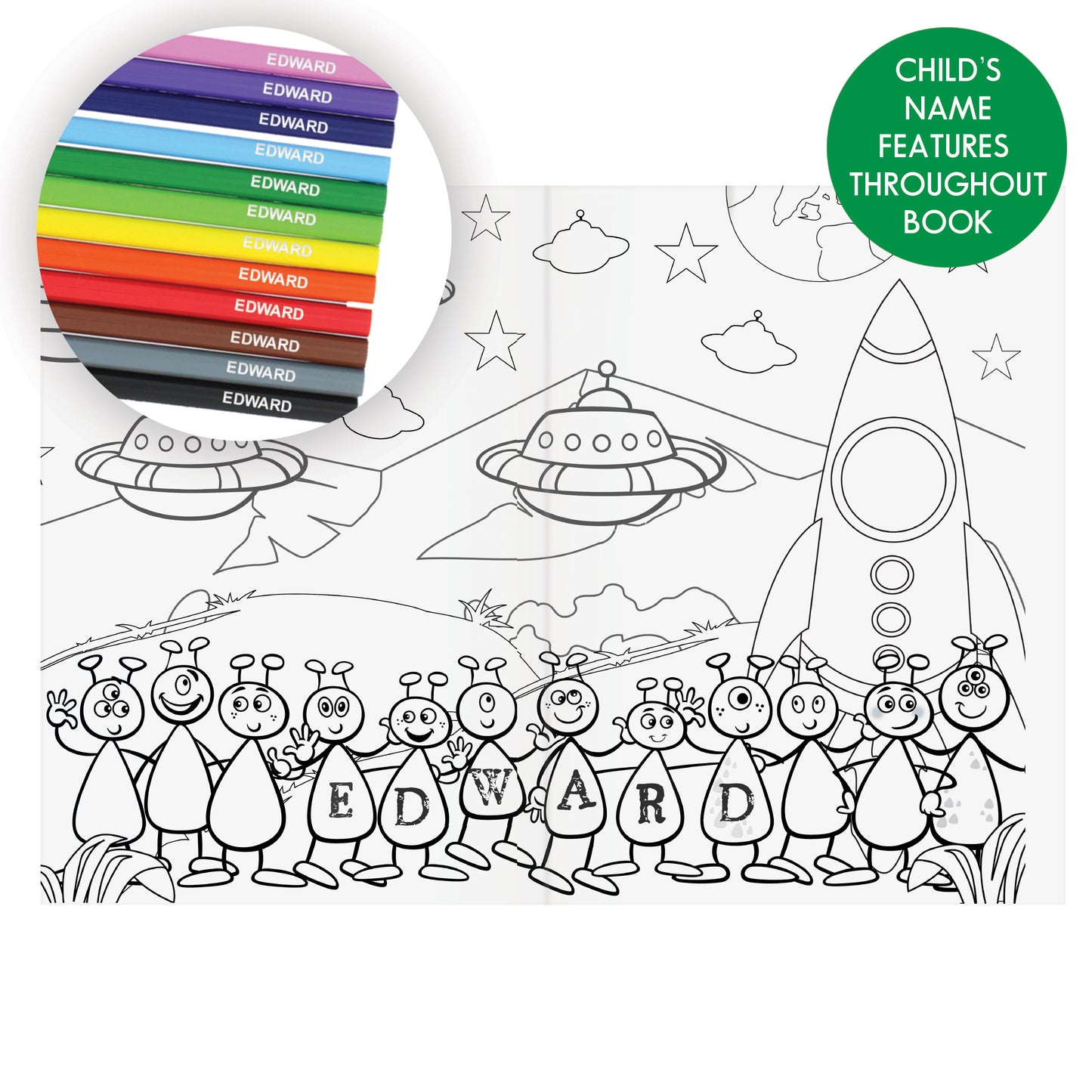 Personalised Space Colouring Book with Pencil Crayons