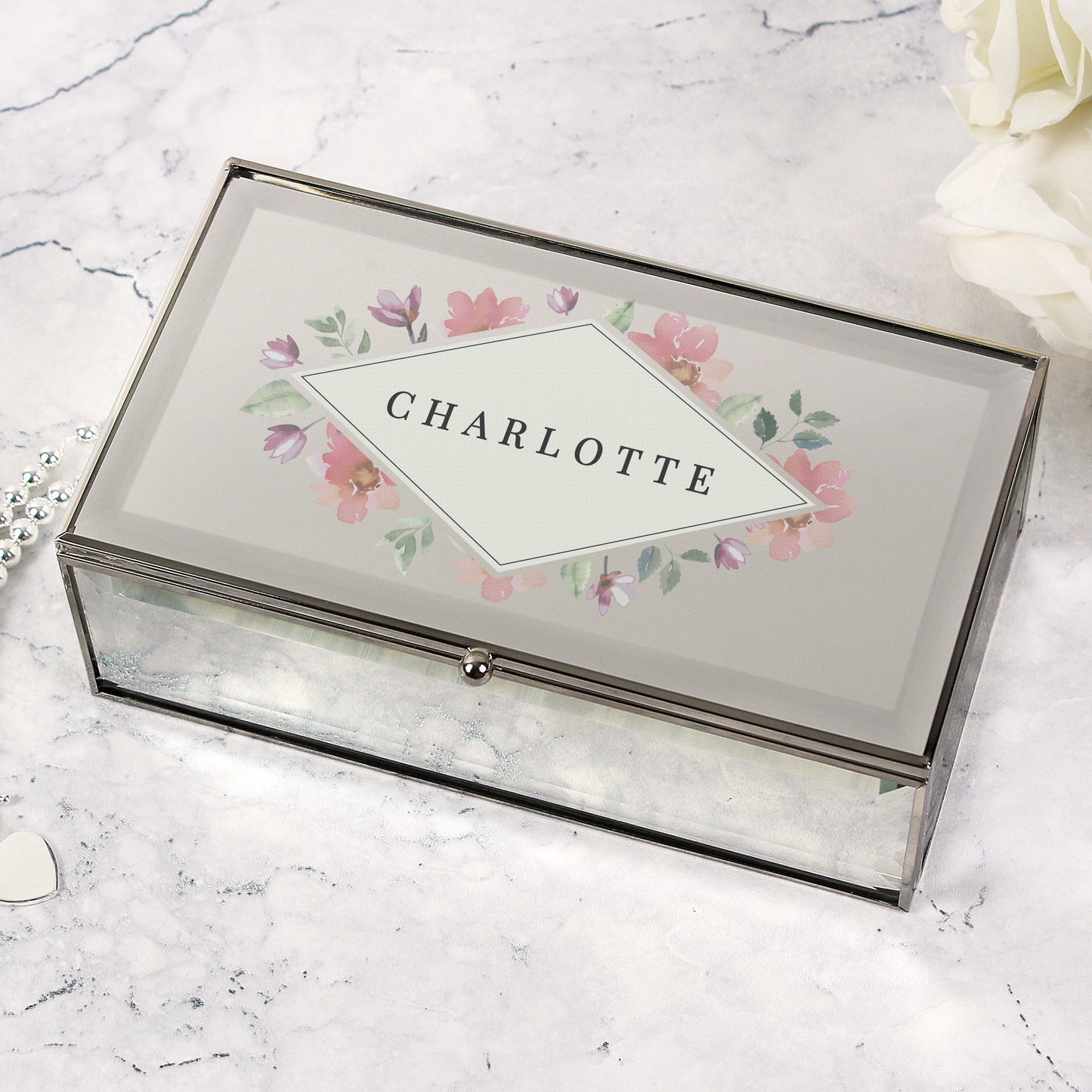 Floral Watercolour Mirrored Jewellery Box