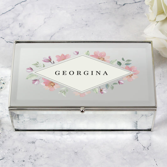 Floral Watercolour Mirrored Jewellery Box