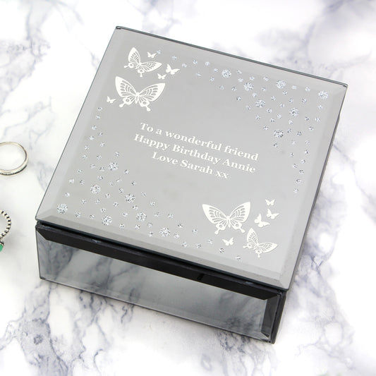 White Butterfly Diamante Glass Trinket Box