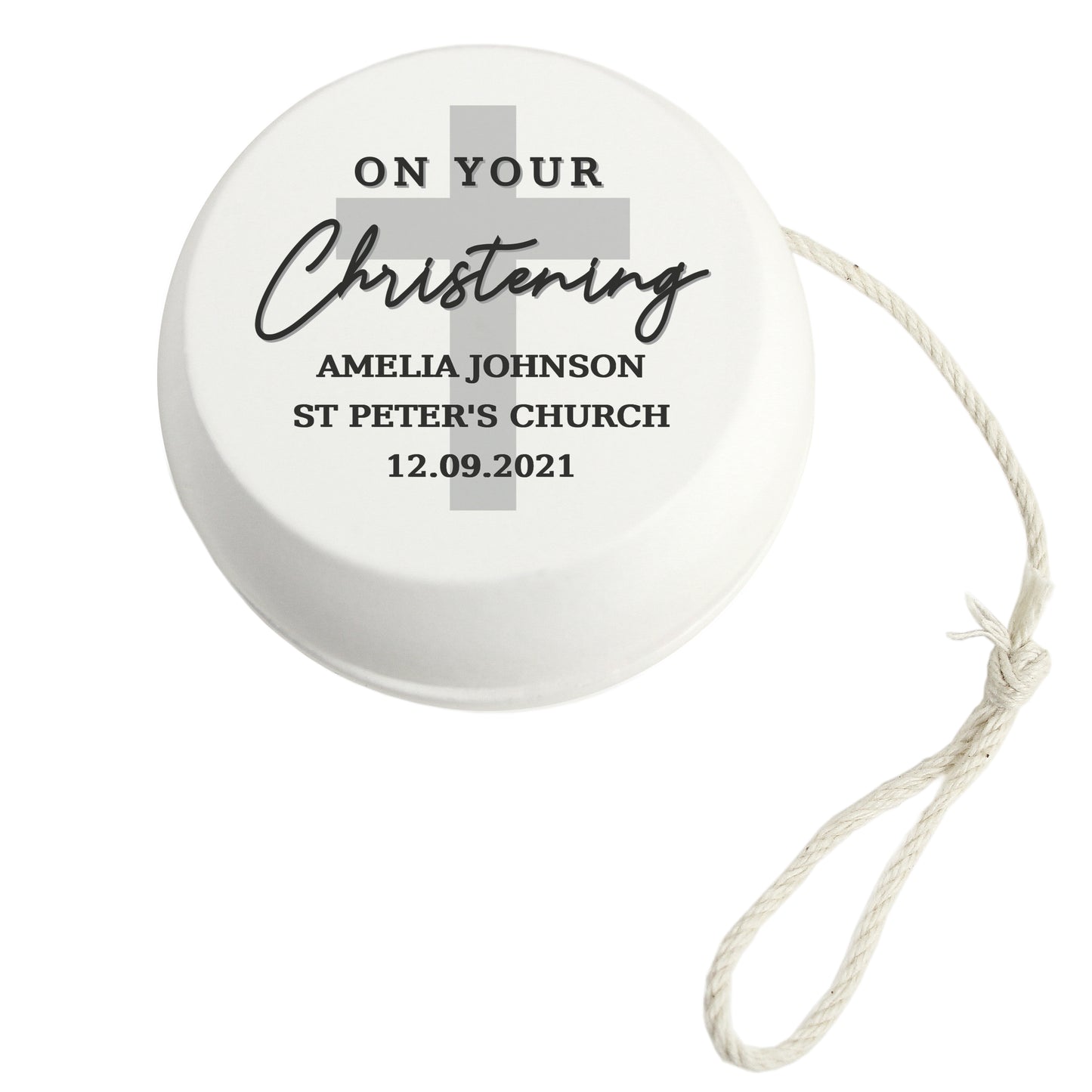 On Your Christening White Wooden Yoyo